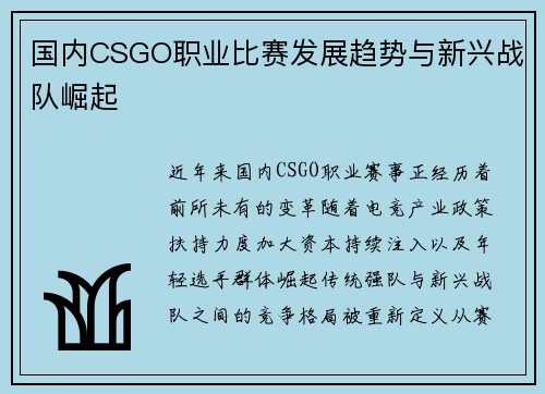 国内CSGO职业比赛发展趋势与新兴战队崛起